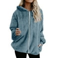 thumbnail image 2 of DYTTDG Women's Fall and Winter Plus Size Jacket Double Sided Fleece Zipper Solid Color Long Sleeve Hooded Jacket Warm Jacket with Pockets on Clearance Christmas Gift, 2 of 7