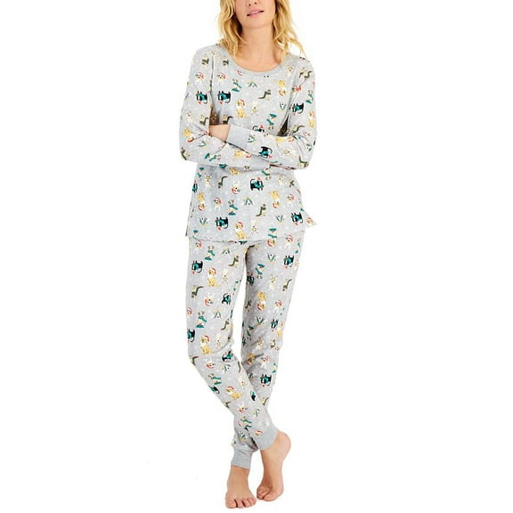 Family Pajamas Matching Women’s Holiday Dogs & Cats Pajama Set, Gray, X-Small