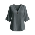 thumbnail image 6 of Aofany Womens Tops V-Neck Button 3/4 Sleeve T-Shirts Cotton Linen Shirts for Women, 6 of 6