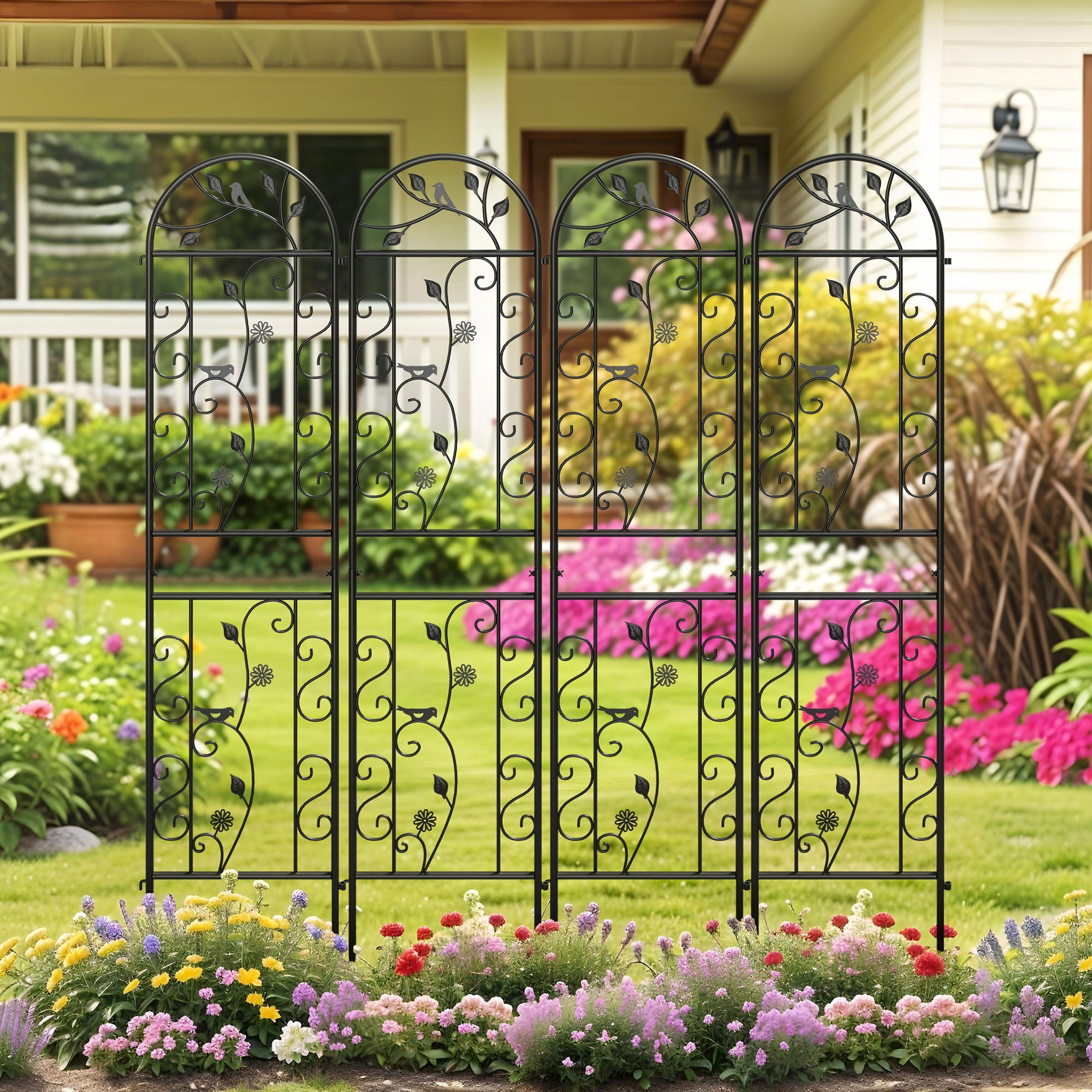 Uforic 4 Pack 87x20in Metal Coated Garden Trellises, Black Rustproof Trellis for Climbing Plants,Vegetables,Flowers,Large Decorative Outdoor Trellis Fencing