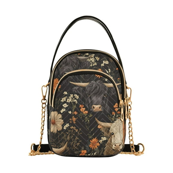 joogoo Women Highland Cows Flower Chain Crossbody Bags Shoulder Handbag Phone Purse