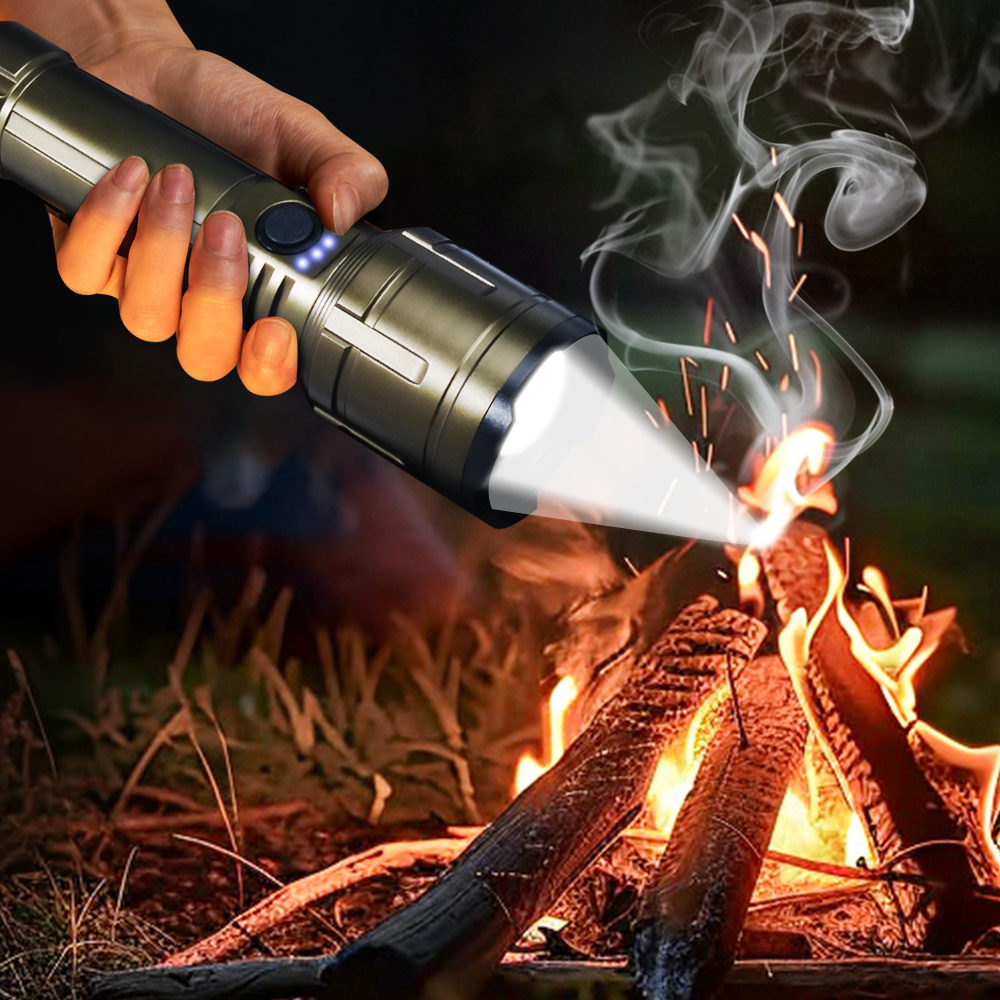 Rechargeable Aluminum Flashlight, Ignition mode , High Brightness, 6000mAh Battery, for Outdoor, Camping, Power Outages