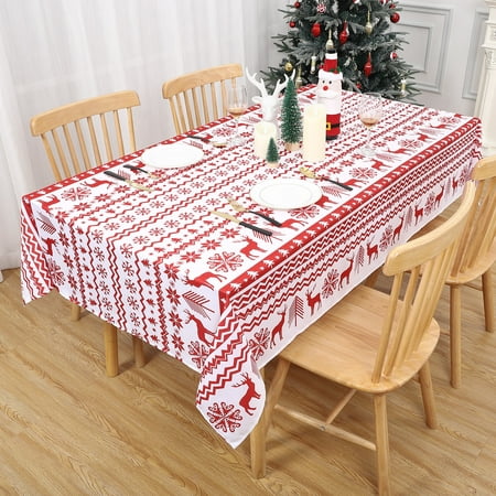 

ZACOO 60 x84 Farmhouse Christmas Table Cloth Rectangle Oblong Fabric Washable Wrinkle Resistant Tablecloth with Xmas Reindeer and Snowflake Patterns White