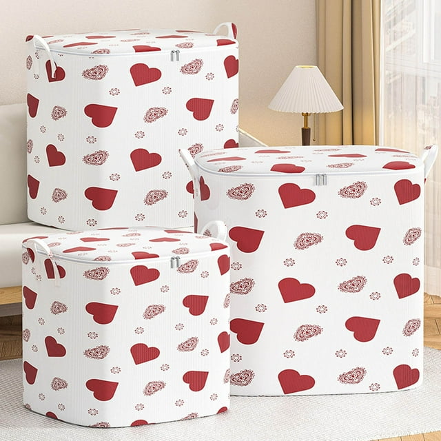 Home Textile Storage Organize for Living Spaces with Heart Pattern Zippered Bag to Keep Closets and Drawers and Tidy