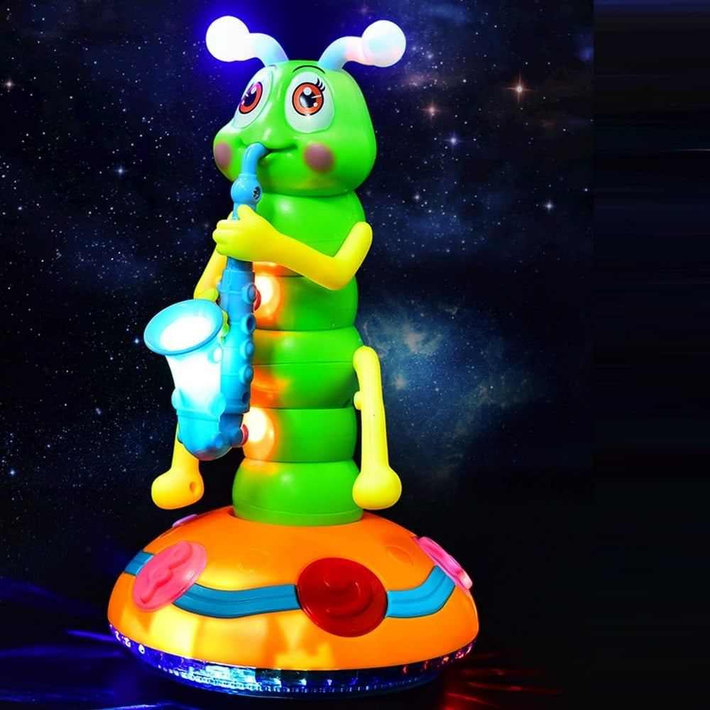 Chenille Saxophone Dansante Électrique – Musique Lumière – Évitement Obstacles – Jouet Cadeau 3-6 Ans – 25 Cm