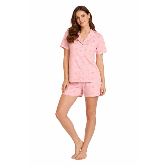 Andree Joan Womens Pajama Sets - 2 Piece Collared Sleep Shirt & Sleep Shorts for Women Sleepwear Set