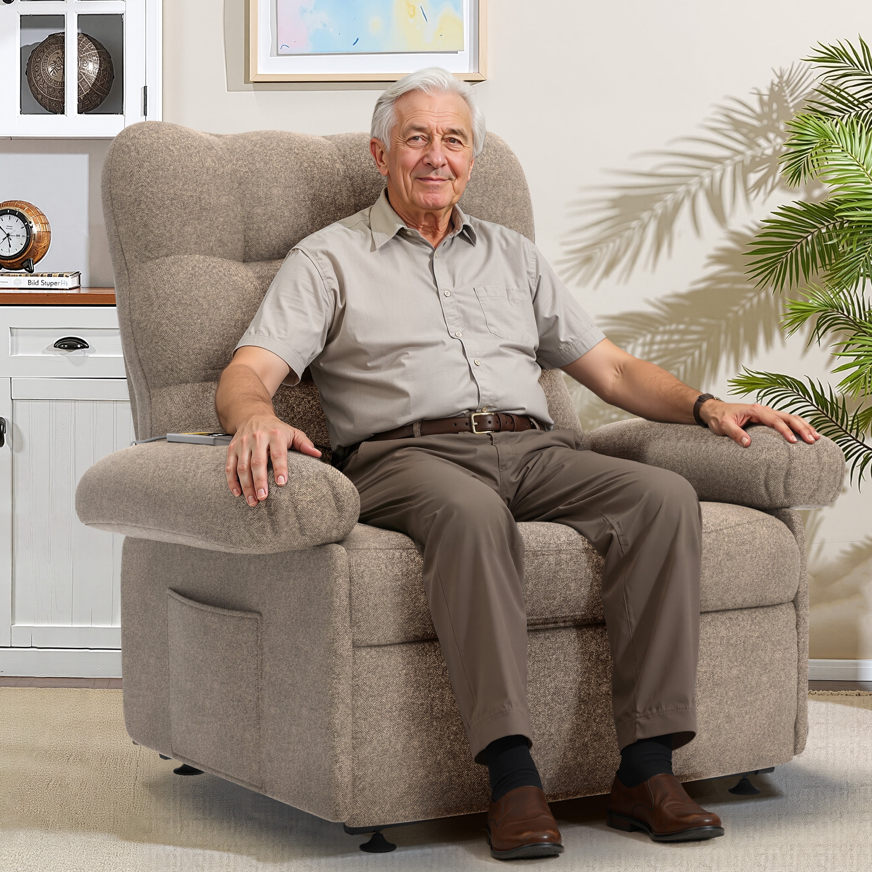 3 Motor Lift Chair for Elderly, LEGAHOME Easy Stand Assist Electric Power Lift Recliner with Side Pocket, Home Theater Recliners for Living Room, Chenille Fabric, 350 lbs Capacity, Dark Coffee