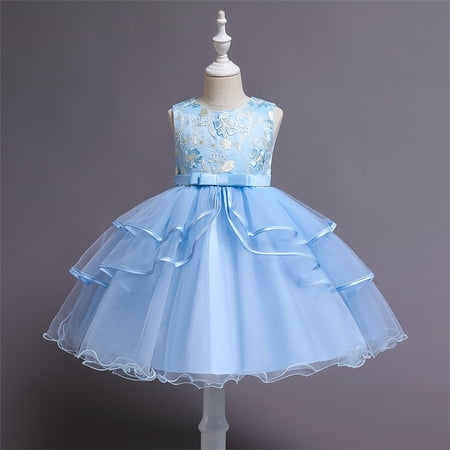 WSMEA Girls Dresses Fancy Spring Print Sleeveless Bow Tie Party Dress