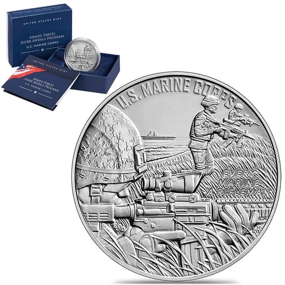 1 oz US Marine Corps Silver Medal (w/Box & COA)