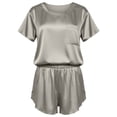 thumbnail image 4 of WAYUTE Womens 2 Piece Outfits Summer Short Sleeve Solid Color Satin Soft Shorts Casual Comfortable Relaxing Home Wear Outfit, 4 of 5