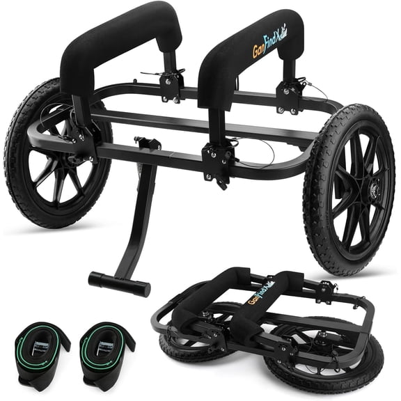 GanFindX Heavy Duty Kayak Cart Canoe Trolley with Solid Foam Wheels, Foldable Kayak Carrier Dolly with Upright Crossbar & Tie Down Straps for Kayak, Canoe, Paddle Board Transport