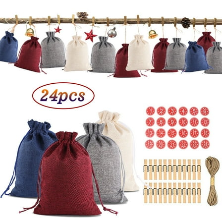 Gcvizuso Christmas Calendar, Advent Calendars, Christmas Pattern Candy Bag 1-24 Advent Calendar Bundle Linen Gift Bag