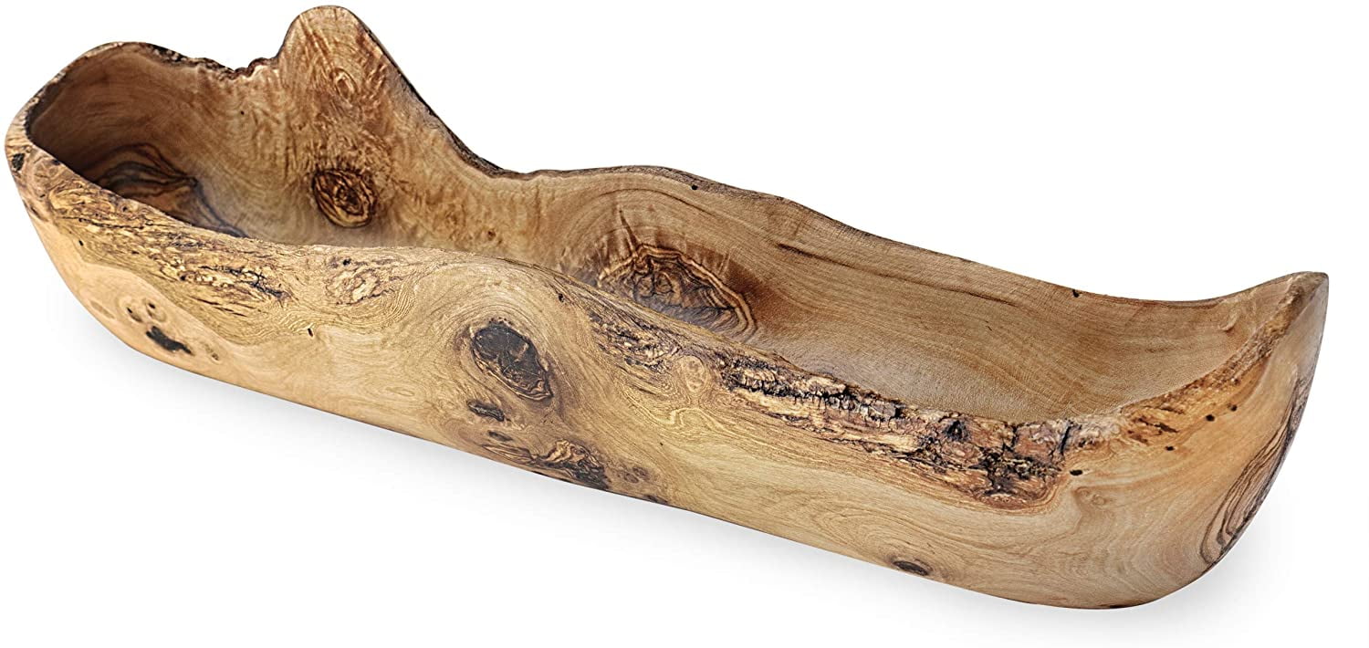 Forest Decor Fruit Serving Olive Wood Bread Bowl, Wooden Dough Bowl