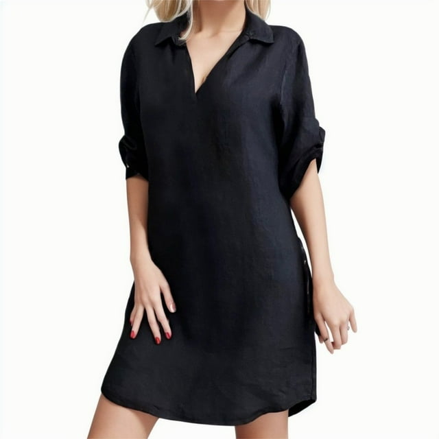 Kcodviy Robe Chemise à Col Rabattu Grande Taille, Couvre-Maillot Ample, Robe Unie à Paillettes pour Femmes, Soirée, Taille, Robe Grande Taille