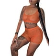 thumbnail image 3 of Liacowi Women Sexy Bodycon Two Piece Outfits See Through Sheer Mesh Slim Fit Top Skinny Shorts Set Clubwear Tracksuit, 3 of 5