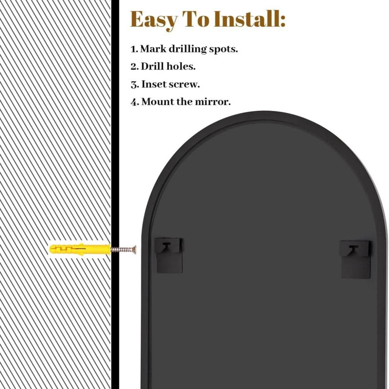 Easy4Home 41"x26"Arched Bathroom Mirror Decor Vanity Mirror Wall Mounted,Black