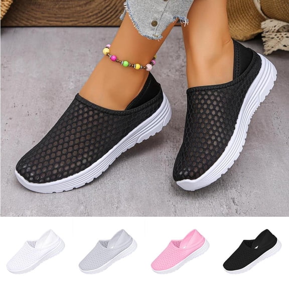BXSRUTA Women's Plus Size Slip on Loafers Breathable Mesh EVA Low Top Casual Sneakers 2 Way Wear