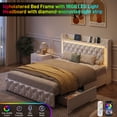 thumbnail image 2 of ANPOO LED Queen Bed Frame with Power Outlet & 2 Drawers, Upholstered PU Leather Platform Bed with Diamond Tufted Storage Headboard&Footboard, No Box Spring Needed, Noise Free, White, 2 of 10