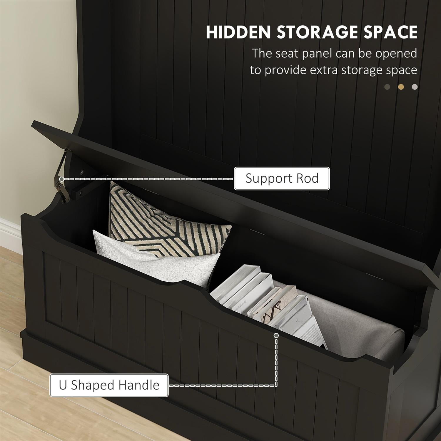 Demi Bonn 70" Hallway Bench with Coat Rack and Shoe Storage, 3-in-1 Entryway Organizer for Home, Storage Hooks and Hall Tree for Convenience, Black