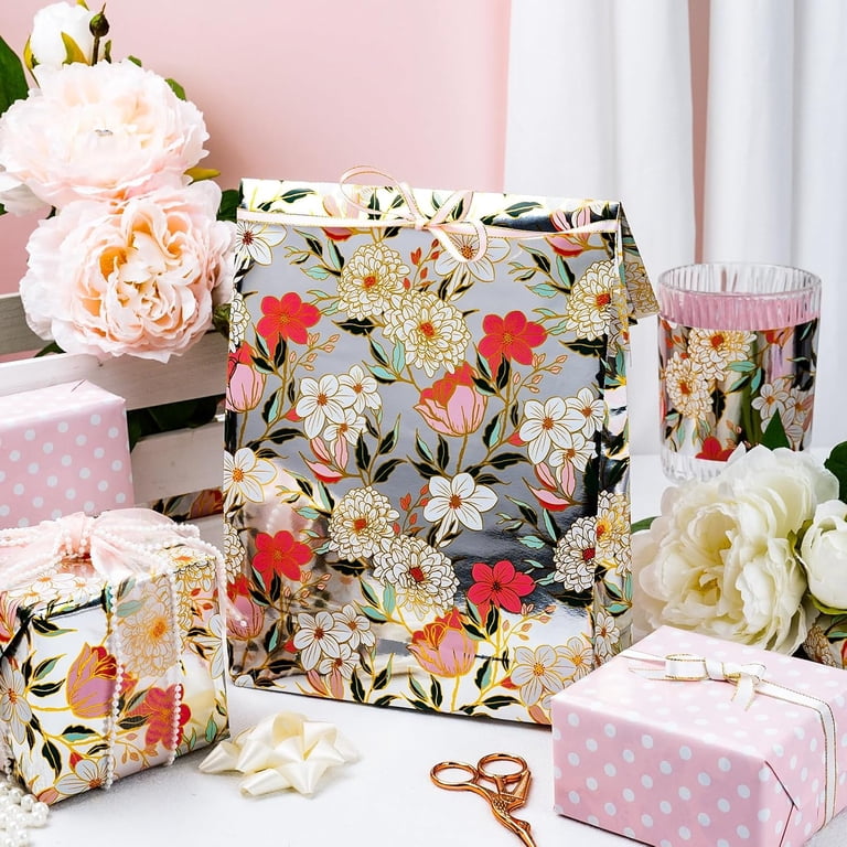 HOMERAL Reversible Floral Wrapping Paper, Pink Flowers, 17" x 33 Feet photo 2