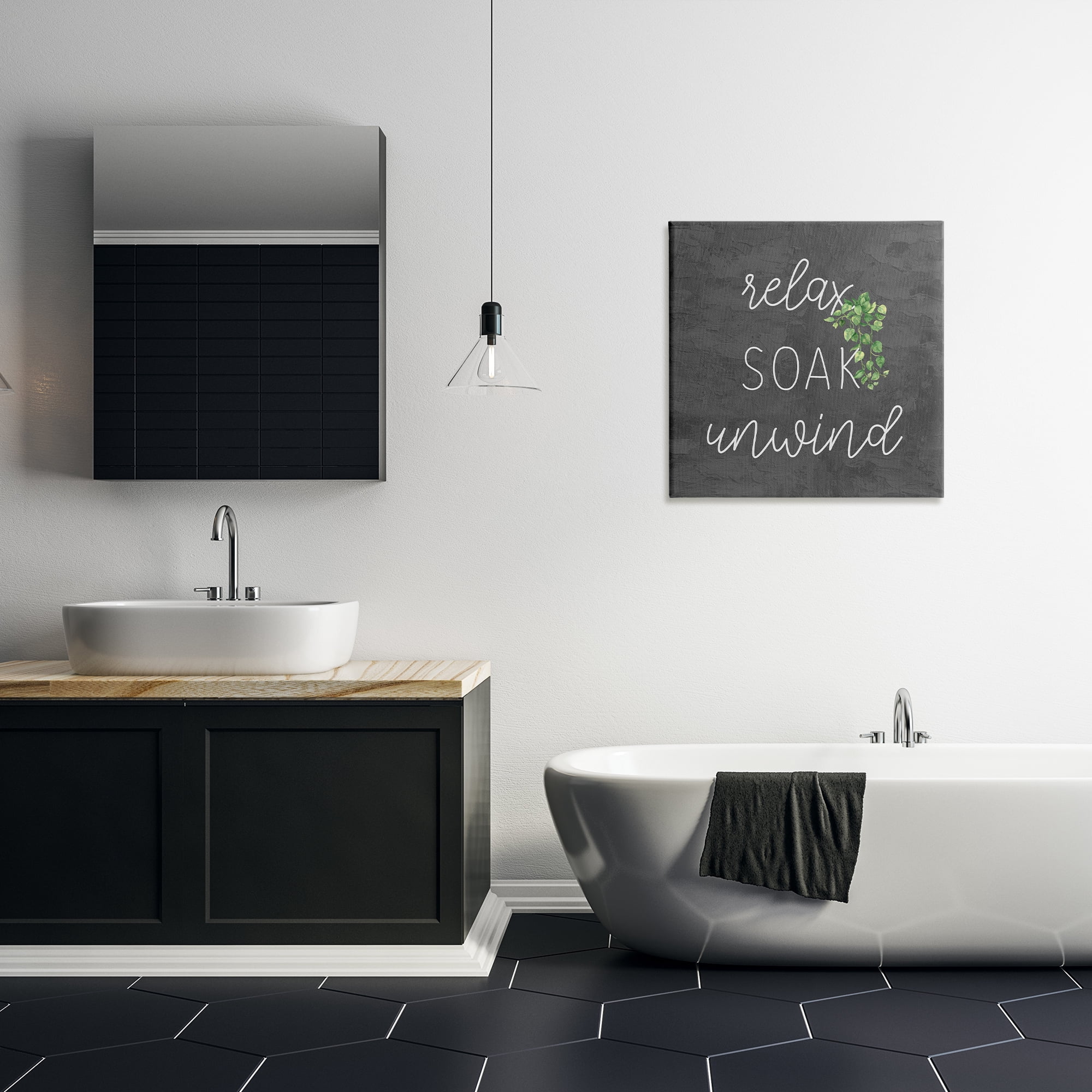 Stupell Industries Relax Unwind with Botanicals Bath & Laundry Painting Wrapped Canvas Art Print Wall Art, 24 x 24