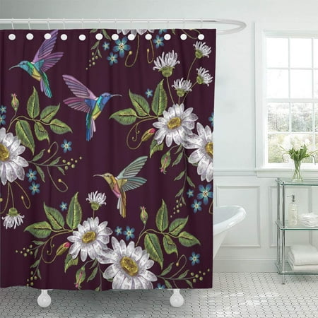 Black & White Ceramic Bathroom - KSADK Humming Bird and Chamomile Design Beautiful Hummingbirds and White on Black Shower Curtain Bathroom Curtain 66x72 inch