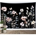 thumbnail image 2 of Pink Floral Tapestry Wall Hanging Butterfly and Watercolor Eucalyptus Leaves on Black Wall Tapestry for Bedroom Aesthetic Nature Botanical Tapestry for Living Room College Dorm Decor,92.5Wx70.9H inch, 2 of 6