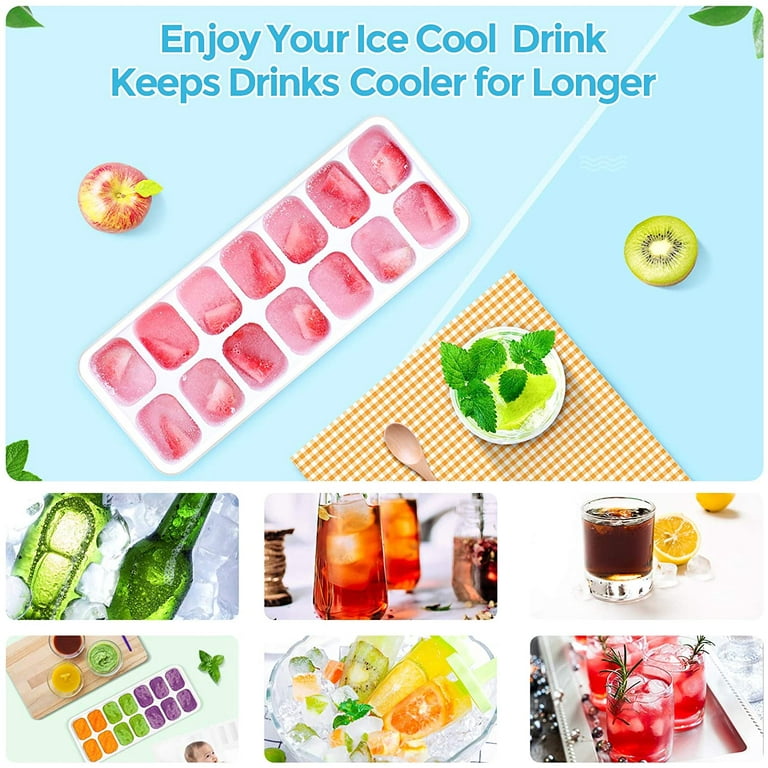 DOQAUS Ice Cube Trays 4 Pack, Easy-Release Silicone & Flexible 14-Ice Cube Trays with Spill-Resistant Removable Lid, Lfgb Certified and BPA Free, for