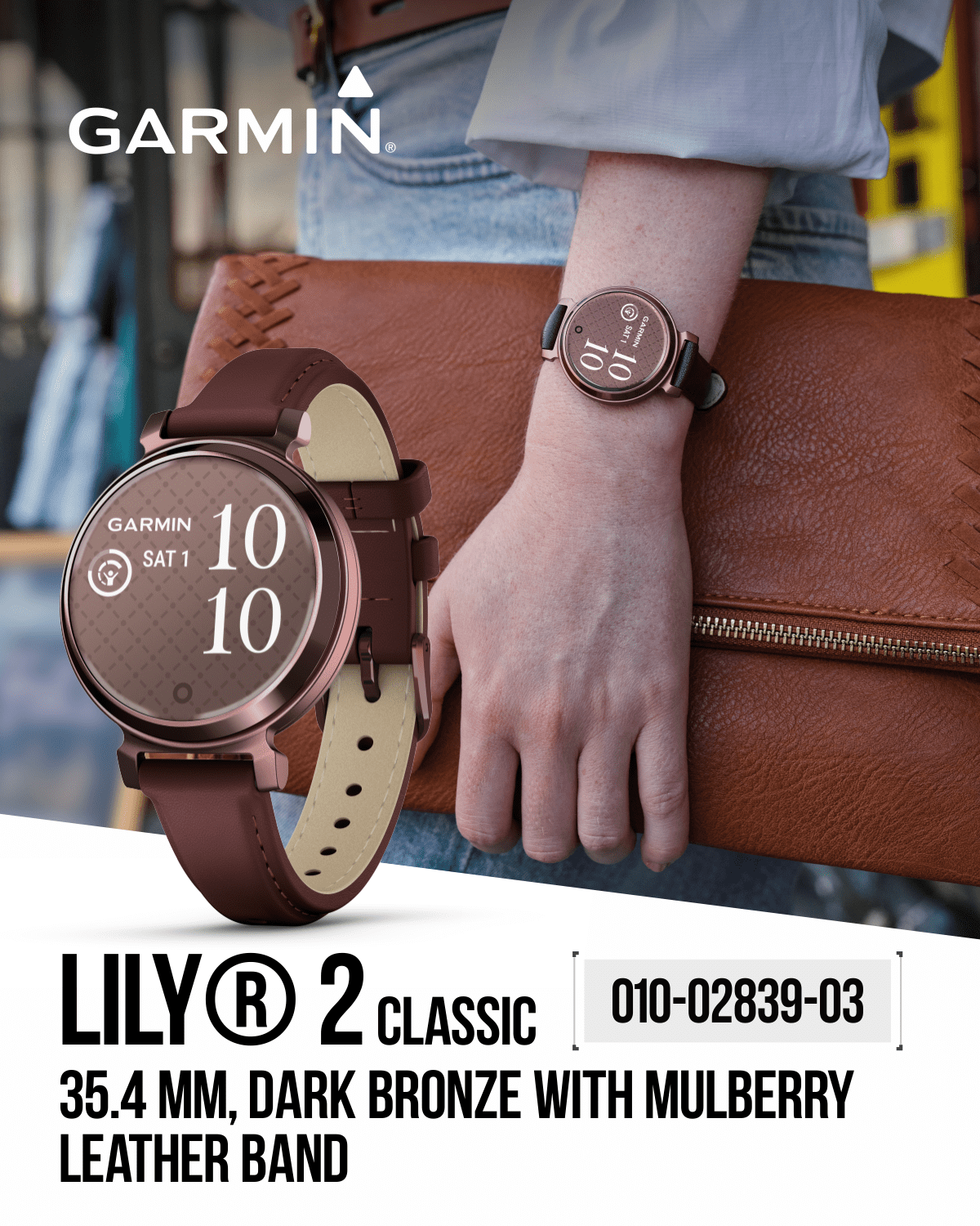 Garmin Lily 2 Classic - Dark Bronze with Mulberry Leather Band 