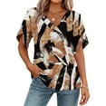 thumbnail image 4 of Twczz Womens Floral Shirts Short Sleeve- Loose Fit V-Neck Casual Summer Boho Tops Blouse Coffee Size M, 4 of 8