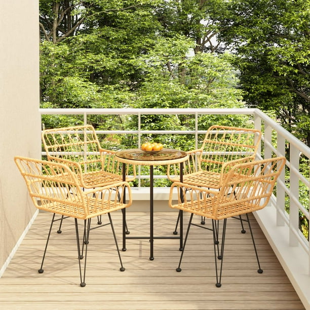 vidaXL Bistro Set Outdoor Patio Balcony Table and Chairs Rattan Look 5 Piece Walmart Business Supplies