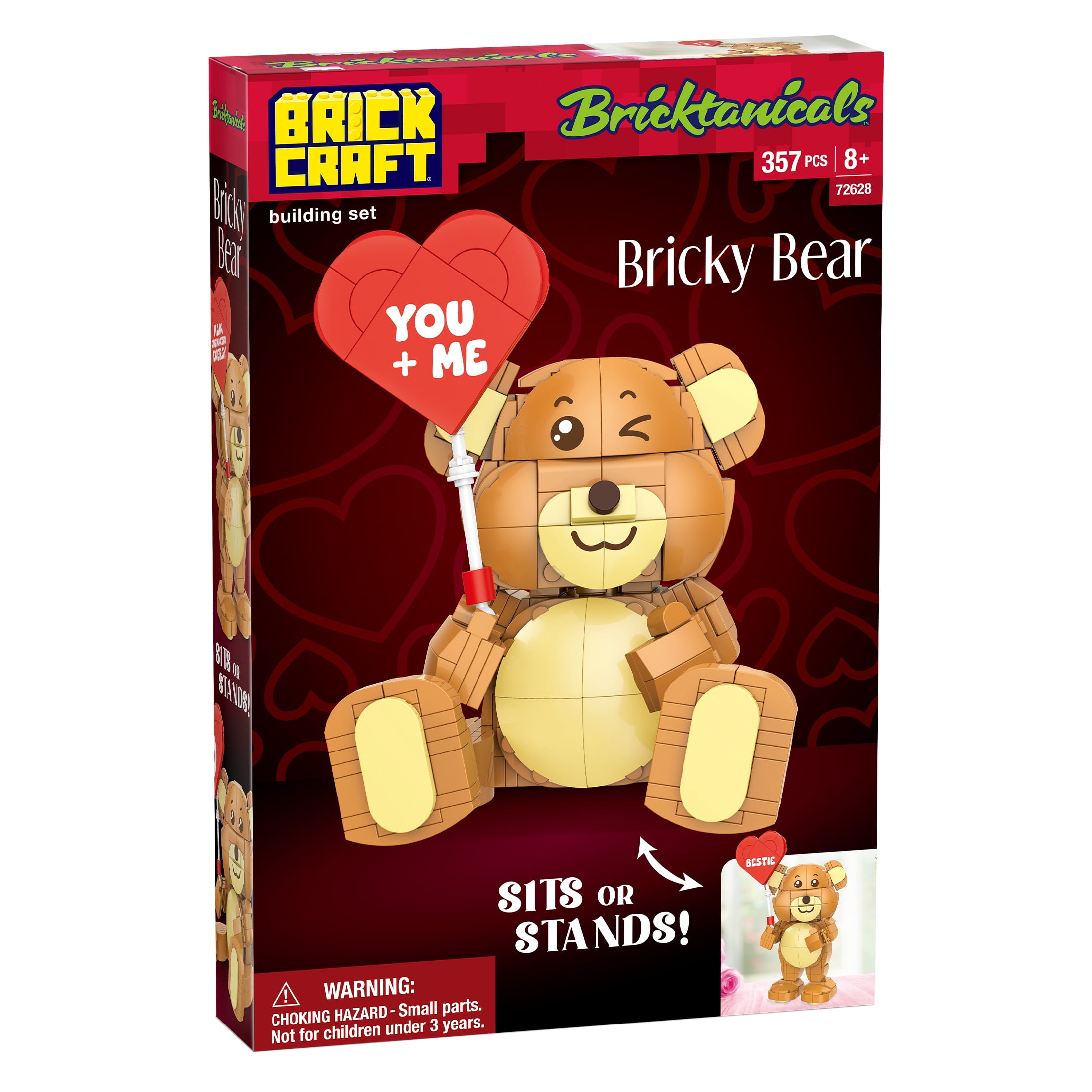 Brickcraft Bricktanicals Bricky Bear Building Kit (357-Piece Set), Teddy Bear Brick Toy, Valentine's Day Gift, Customizable Message Stickers, Poseable Figure, Collectible Display, Sits or Stands
