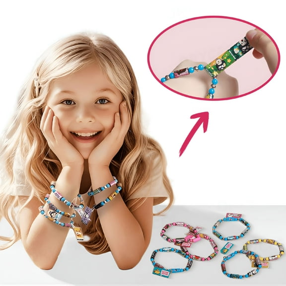 BESTSKY Sticky Rolls Bracelet Making Kit for Girls,DIY Arts and Crafts with 150 Pieces Beads&Elastic Cords for Kids Christmas Birthday Gifts