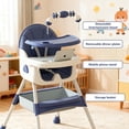 thumbnail image 3 of 4-in-1 Baby High Chair for Babies & Toddlers, Foldable High Chair with Detachable PU Cushion, Removable Tray, Adjustable Height, Locking Wheels, Blue, 3 of 7