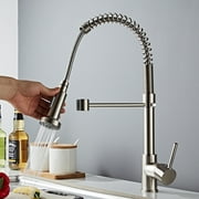 Ocacia Kitchen Faucets Low Lead Commercial Solid Brass Single Handle Single Lever Pull Down Sprayer Spring Kitchen Sink Faucet, Brushed Nickel