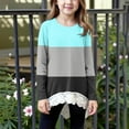 thumbnail image 2 of aohooy Tops for Teen Girls Color Block Round Neck Lace Trim Hem Blouses Cute Long Sleeve Fall Pullover Printed Loose Soft Tees Blue,6-7Years, 2 of 6