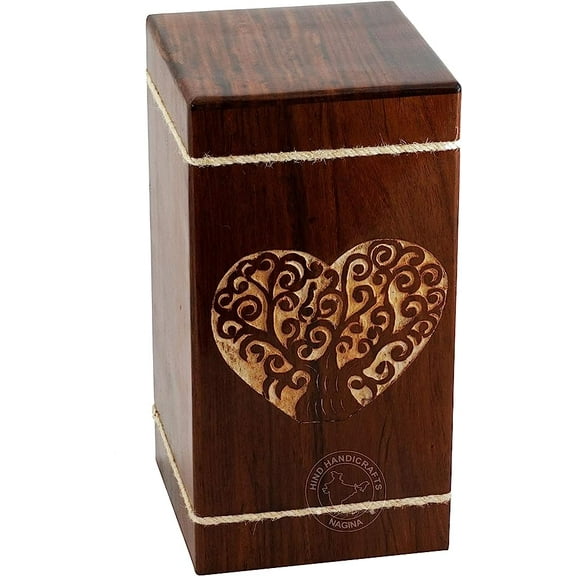 Heart Shaped Tree of Life Wooden Urns for Human Ashes Adult Large - Rosewood Cremation Urn for Ashes - Burial Urn for Columbarium - Funeral Urn Box (Tree, 250 LB - RoseWood)