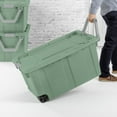 thumbnail image 4 of Sterilite Extra Large Wheeled Industrial Storage Bin, 40 Gallon Rugged Plastic Storage Tote with Latch Lid and Pull Handle, Light Green, 2 Pack, 4 of 9