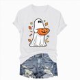 thumbnail image 7 of NOLDARES Womens Pumpkin Spooky Halloween Shirts Tie Dye Cute Short Sleeve Ghost Grapghic Tee Ghost Tops Costumes Fall(White,XL), 7 of 7