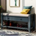 thumbnail image 1 of Banc de Rangement d'Entrée avec Siège Coussiné, Étagère à Chaussures avec 2 Tiroirs et Tablette de Rangement, Bleu Marine Antique, 1 of 9