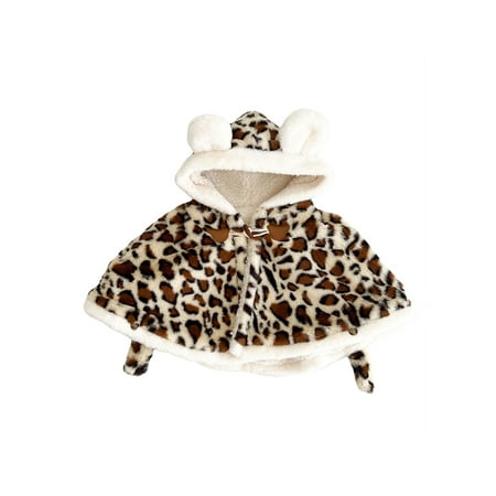 

Sunisery Christmas Toddler Baby Girls Capes Poncho Coat Heart Leopard Bear Print Warm Winter Hooded Cloak Jacket Outwear Brown Leopard 0-12 Months