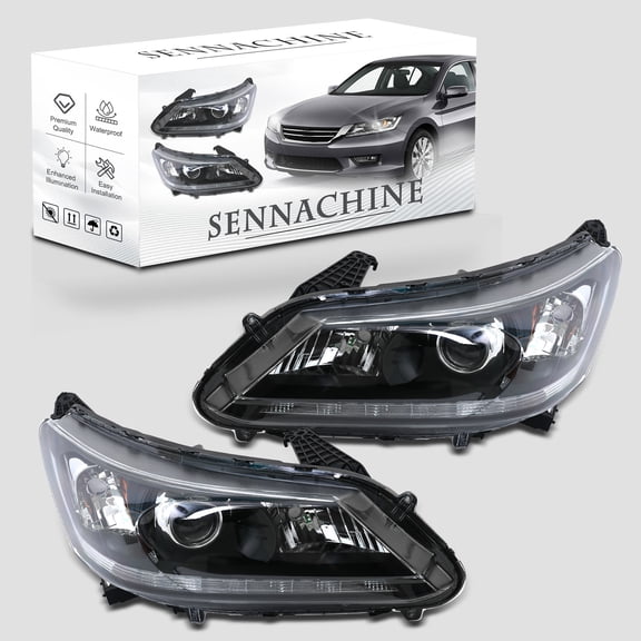 Sennachine Pair Headlight For 2013-2015 Honda Accord Halogen w/LED DRL Right Left Pair