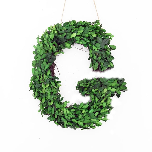 Modern Home 12" Real Preserved Boxwood Monogram Wreath Letters - G