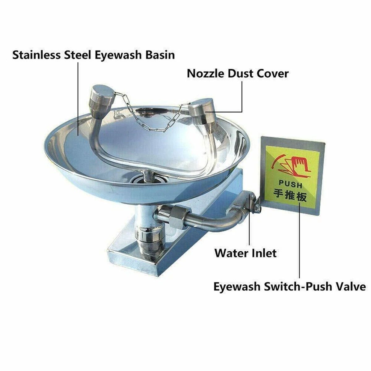 Eurhowing Wall Mounted Emergency Eye Wash Station, Stainless Steel Eyewash, Industrial Safety Bowl Eyewash for Labs & Factories