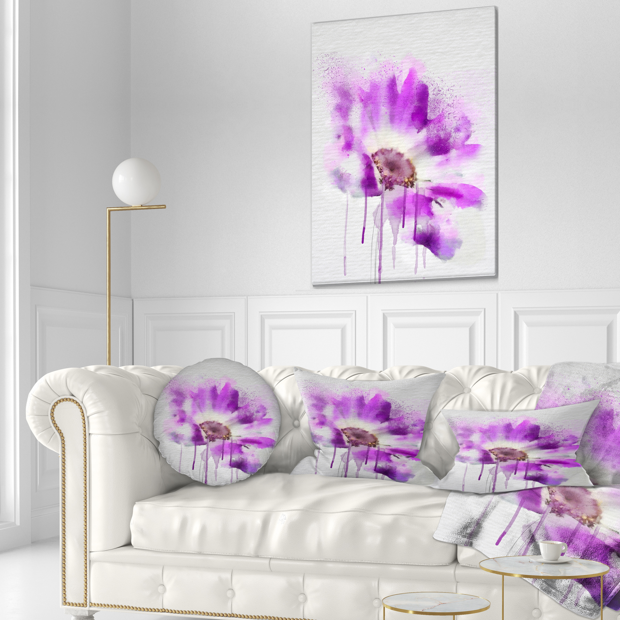 Designart Beautiful Purple Rose Watercolor - Floral Throw Pillow - 12x20