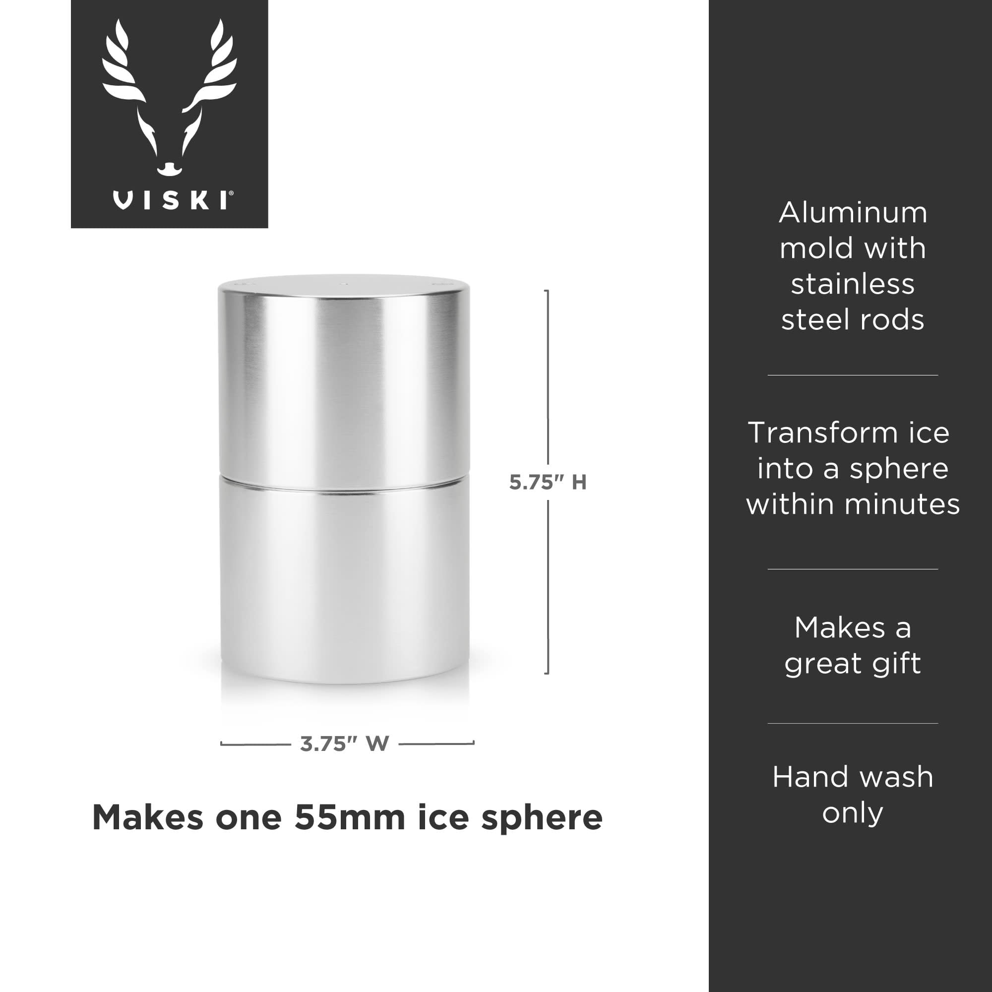 Viski Ice Ball Maker, for Perfect Scotch, Bourbon, Whiskey, Old Fashioned,  Fancy Liquor on the Rocks, Cocktail Gift, 55 mm, Aluminum