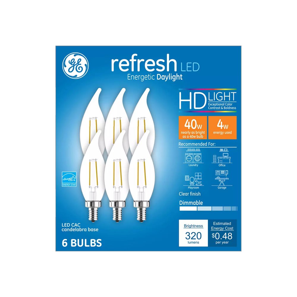 GE Refresh HD Daylight 40W Eqv. LED Decorative Small Base Light Bulb