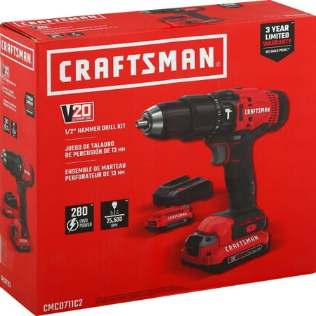 BLACK+DECKER Craftsman CMCD711 20V, "1500 rpm" Brushed Cordless Compact Hammer Drill/Driver 1/2