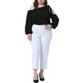 thumbnail image 2 of Blusas de manga larga con hombros descubiertos y lazo para mujeres de tallas grandes GRACE & GRANDEUR, camiseta casual 4X negra, 2 of 6