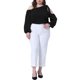 thumbnail image 2 of Blusas de manga larga con hombros descubiertos y lazo para mujeres de tallas grandes GRACE & GRANDEUR, camiseta casual 4X negra, 2 of 6